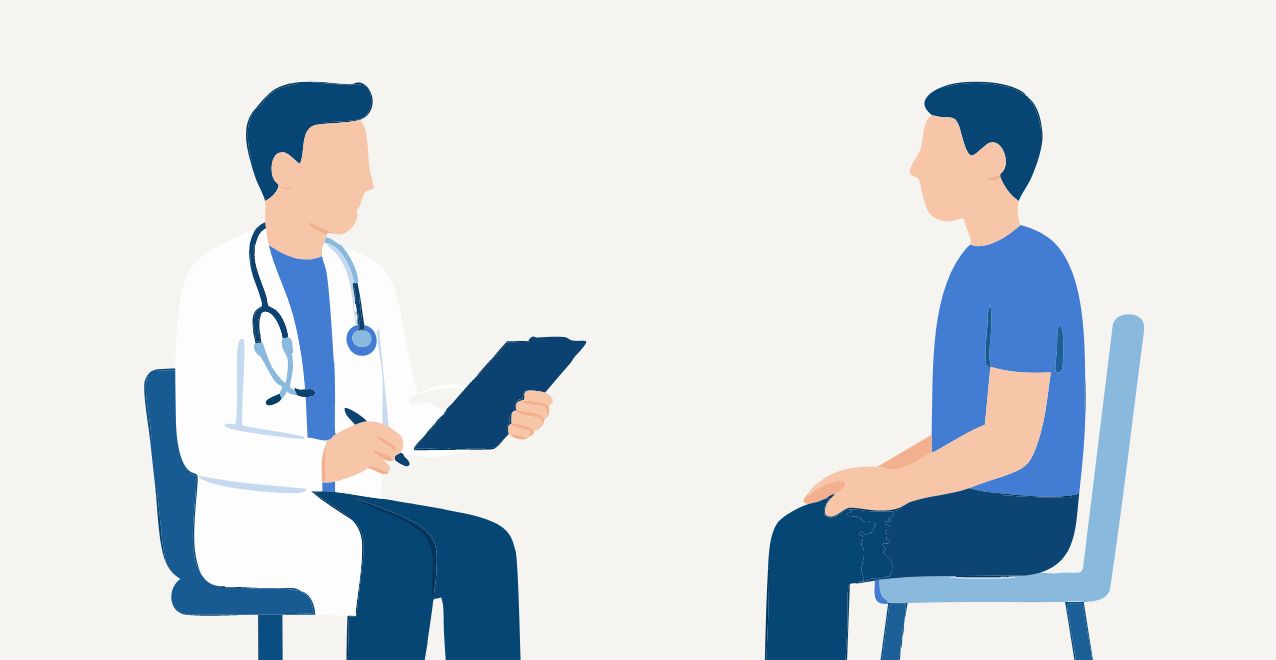医師と男性が診察をしている様子のイラスト